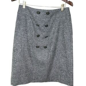 Classiques Entier size 6 Gray Tweed Wool Blend Pencil Skirt Button Front